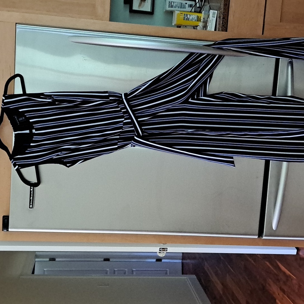 Tahari Black and White Striped Jumpsuit